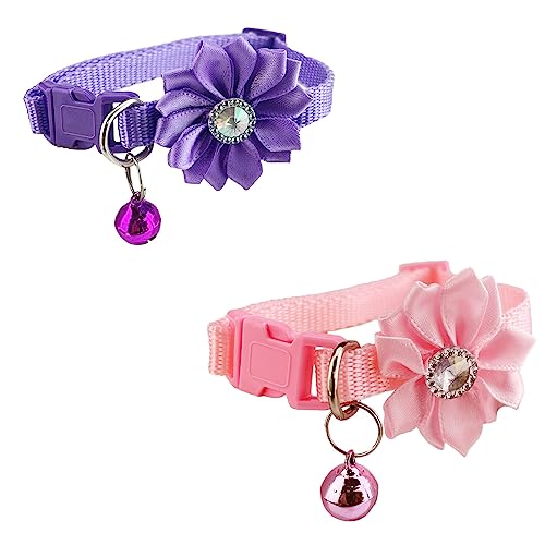 Newtensina Katzenhalsband mit Glöckchen, Blumenmuster, 2 Stück, Pink / Violett von Newtensina