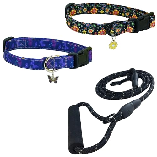 Newtensina Mode 3 Stück Blumenmuster Hundeleine Hundehalsband mit Blütenblatt Anhänger Schmetterling Anhänger für mittlere Hunde große Hunde (c) von Newtensina