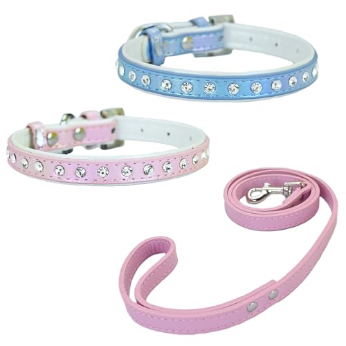 Newtensina Mode 3 Stück Hundehalsband und Hundeleine Welpenhalsband mit Diamante für kleine Hunde (0088) von Newtensina