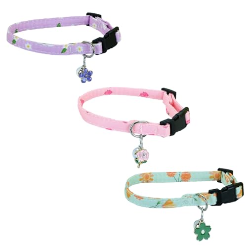 Newtensina Mode 3 Stück niedliche Blume Muster Katze Halsband mit Blume Anhänger Pedal Anhänger für Katzen von Newtensina