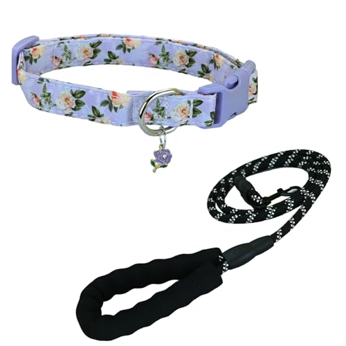 Newtensina Mode Blumenmuster Hundeleine Hundehalsband mit einem Blumenanhänger für mittlere Hunde große Hunde (l) von Newtensina