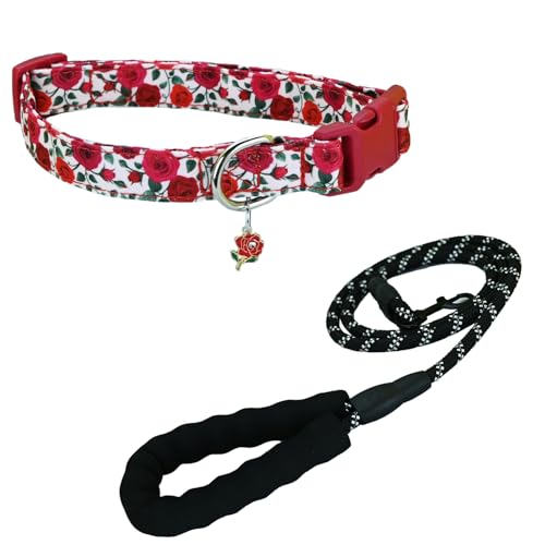 Newtensina Mode Blumenmuster Hundeleine Hundehalsband mit einem Blumenanhänger für mittlere Hunde große Hunde (l) von Newtensina