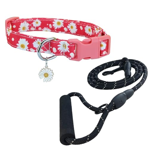 Newtensina Mode Blumenmuster Hundeleine und Hundehalsband mit einem Blütenblatt Anhänger für mittlere Hunde große Hunde (c) von Newtensina