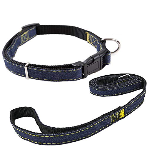 Newtensina Mode Hundehalsband und Leine Set Jeansstoff Welpenhalsband mit Leinen für Hunde - Black - S von Newtensina