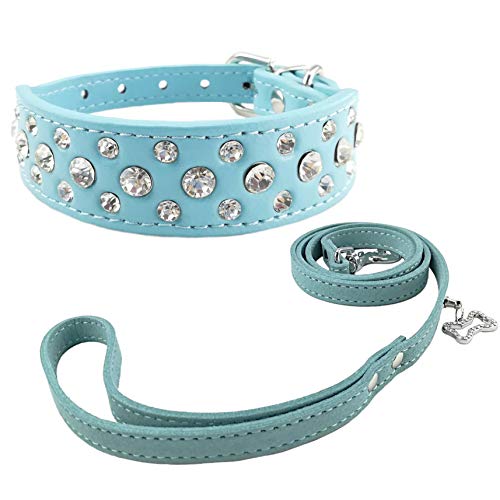 Newtensina Mode Hundehalsband und Blei Set Bling Welpen Halsband Cute Diamante Hundehalsband mit Leinen - Blue - XXS von Newtensina