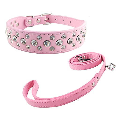 Newtensina Mode Hundehalsband und Blei Set Bling Welpen Halsband Cute Diamante Hundehalsband mit Leinen - Pink - XXS von Newtensina