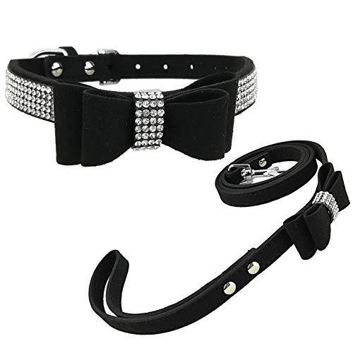 Newtensina Mode Hundehalsband und Leine mit Fliege Bling Welpen-Kragen-Leine mit Bogen für Hund - Black - M von Newtensina