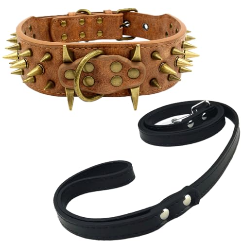 Newtensina Retro Bronze Nieten Hundehalsband und Leine Heavy Duty Hundehalsband mit Nieten für große Hunde (0040) - Schwarz - S von Newtensina