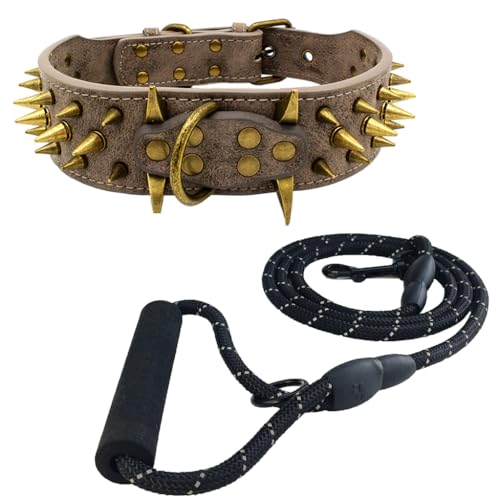 Newtensina Retro Bronze Nieten Hundehalsband und Leine Heavy Duty Hundehalsband mit Nieten für große Hunde (0042) - Schwarz - L von Newtensina