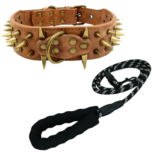 Newtensina Retro Bronze Nieten Hundehalsband und Leine Heavy Duty Hundehalsband mit Nieten für große Hunde (0043) - Schwarz - S von Newtensina