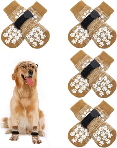 Newtic 4 Paar Anti-Rutsch Socken für Hunde,Einstellbare Indoor-Hundegriff-Socken mit Riemen, Indoor Anti-Rutsch Socken FüR Hunde,Hundesocken Anti Rutsch (M) von Newtic