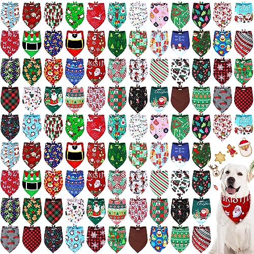 Newwiee 100 Stück Weihnachten Hund Bandanas Dreieck Lätzchen Schal Urlaub Weich Atmungsaktiv Hund Weihnachten Schal Zubehör für Hund Welpen Katze (X-Large) von Newwiee