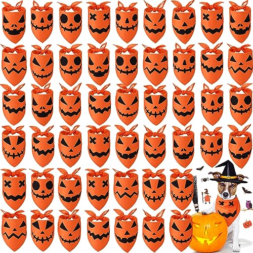 Newwiee 50 Stück Halloween Hund Bandanas Bulk Kürbis Hund Bandanas für Hunde Lätzchen Dreieck Hund Schal Hund Halstuch Set Orange Hund Bandanas für Halloween Haustier Kostüm Zubehör Dekoration von Newwiee