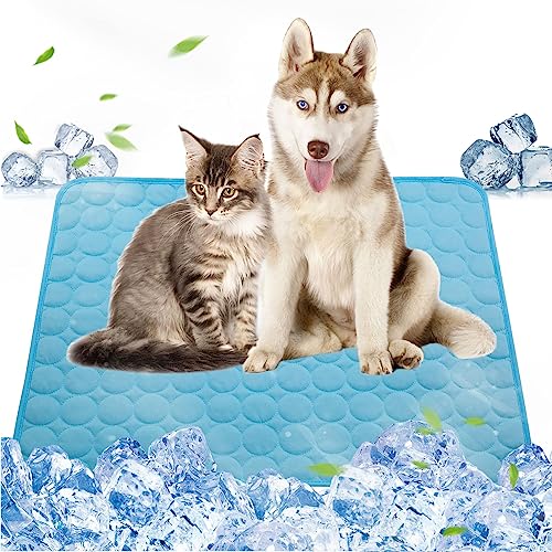 Nexoria Haustier-Kühlmatten, Eisseidenmatte, kühlende Wiederverwendbare Decke Kissen für Hunde & Katzen selbstkühlende Haustiermatte Isomatte Eisdecke für Hunde Katzen (L,Blau) von Nexoria