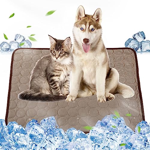 Nexoria Haustier-Kühlmatten, Eisseidenmatte, kühlende wiederverwendbare Decke Kissen für Hunde & Katzen selbstkühlende Haustiermatte Isomatte Eisdecke für Hunde Katzen (L,Kaffee) von Nexoria