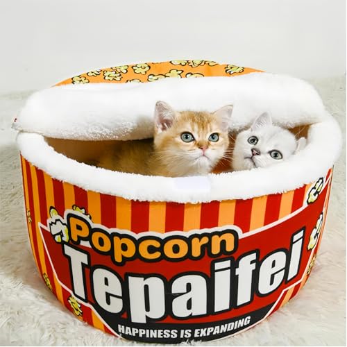 Ultra weiches beruhigendes Popcorn-Hundebett und Katzenbett, abnehmbares, waschbares Kissen für kleine, mittelgroße und große Hunde und Indoor-Katzen, hält warm, kreatives Haustiernest, Gelb von Nexrida