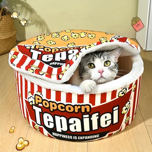 Ultra weiches beruhigendes Popcorn-Hundebett und Katzenbett, abnehmbares, waschbares Kissen für kleine, mittelgroße und große Hunde und Indoor-Katzen, hält warm, kreatives Haustiernest, Rot von Nexrida