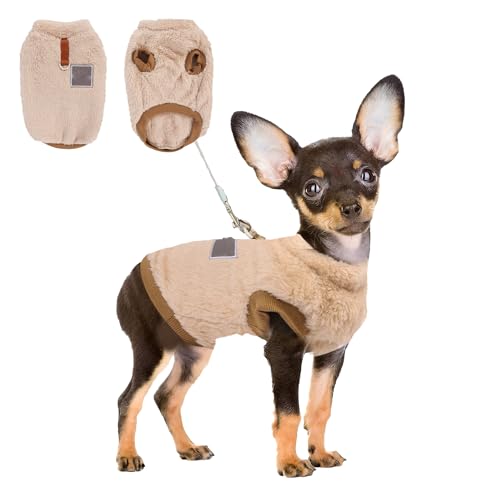 NiCoLa Fleece Hundepullover Kleine Hundekleidung, Winter Warme Grau Welpenkleidung mit D-Ring für Kleine Hunde Jungen Mädchen (S, Braun) von NiCoLa