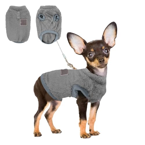 NiCoLa Fleece Hundepullover Kleine Hundekleidung, Winter Warme Grau Welpenkleidung mit D-Ring für Kleine Hunde Jungen Mädchen (S, Grau) von NiCoLa