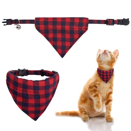 NiCoLa Katze Bandana Halsband Rot Kariert Katze Bandana, Schnellverschluss Katze Bandana Halsbänder mit Glocke für Kätzchen, Katzen, Weihnachten von NiCoLa