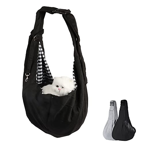 Pet Sling Carrier, Hand Free Pet Carrier, Hundetuch mit verstellbarem Schultergurt für kleine, mittelgroße Katze Hund (Schwarz) von NiCoLa