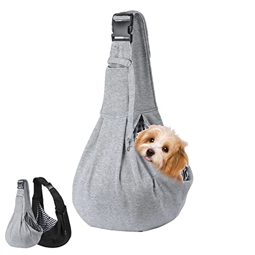 Pet Sling Carrier, Hand Free Pet Carrier, Hundetuch mit verstellbarem Schultergurt für kleine, mittelgroße Katzen und Hunde (Grau) von NiCoLa