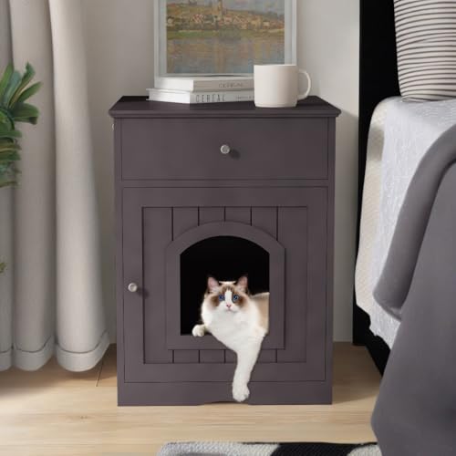 NicBex Katzentoilette mit Schublade und einer Tür, versteckte Katzentoilette, Möbel, Haustierbox, Nachttisch, Katzenhaus für den Innenbereich, Braun, 48 cm B von NicBex