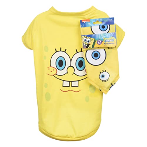 Nickelodeon Spongebob Squarepants gelbes Shirt für Hunde und Bandana Combo- Größe S | Weiche und Bequeme Spongebob Kleidung für Hunde - leichtes T-Shirt und Hunde-Bandana von Nickelodeon