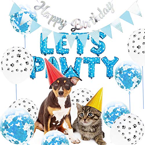 Nicoone 23 Stück/Set Haustier-Hundeparty-Dekoration, Haustier-Party-Dekor-Set, Lets Pawty Luftballons Geburtstagsbanner Partyzubehör für Hund Katze von Nicoone