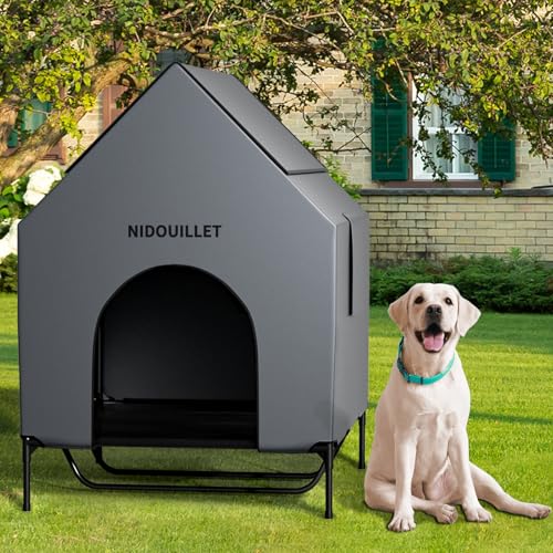 Nidouillet Große Hundehütte für drinnen und draußen, wetterfest, 600D PVC, großes Hundehaus mit 21,6 cm H Textilene, erhöhtes Hundebett, atmungsaktiv, leicht zu reinigen, Hundehütte, max. 90 kg, 121,9 von Nidouillet