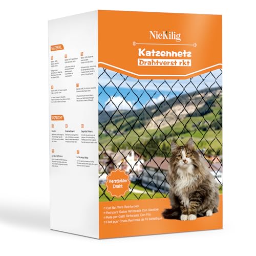 NieKilig Drahtverstärktes Katzennetz für Balkone, Balkonnetz für Katzen, Katzengitter Fenster ohne Bohren für Balkone, Terrassen, Fenster, Oberlichter, Türen, Zäune (2x1.5m) von NieKilig