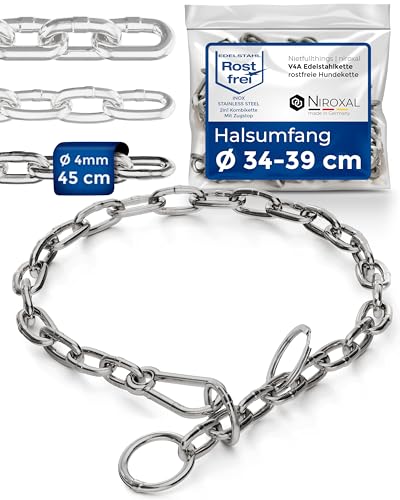 Kombikette für Hunde mit Halsumfang 34-39 cm aus Edelstahl V4A Hundekette mit Zugstop Kettenhalsband kurzgliedrig 4mm dick und 45 cm Gesamtlänge von NietFullThings