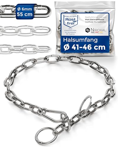 rostfreie Kombikette für Hunde - das ORIGINAL mit Zugstop - Edelstahl Hundekette Ketten Halsband kurzgliedrig - 6mm dick - Länge 55cm Halskette mit Zugbegrenzung von NietFullThings