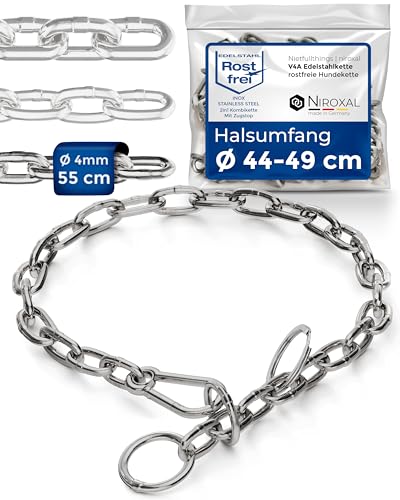 rostfreie Kombikette für Hunde - das ORIGINAL mit Zugstop - Edelstahl Hundekette Kettenhalsband kurzgliedrig - 4mm dick - Länge 55cm Hundehalskette mit Zugbegrenzung von NietFullThings