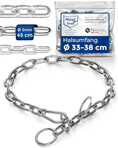 rostfreie Kombikette für Hunde - das ORIGINAL mit Zugstop - Edelstahl Hundekette Kettenhalsband kurzgliedrig - 5mm dick - Länge 45cm Hundehalskette mit Zugbegrenzung von NietFullThings