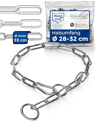 rostfreie Kombikette für Hunde - das ORIGINAL mit Zugstop - Edelstahl Hundekette Kettenhalsband langgliedrig - 4mm dick - Länge 39cm Hundehalskette mit Zugbegrenzung von NietFullThings