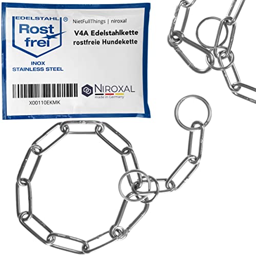 Kombikette für Hunde mit Halsumfang 32-35 cm aus Edelstahl V4A Hundekette mit Zugstop Kettenhalsband langgliedrig 4mm dick und 42 cm Gesamtlänge von NietFullThings