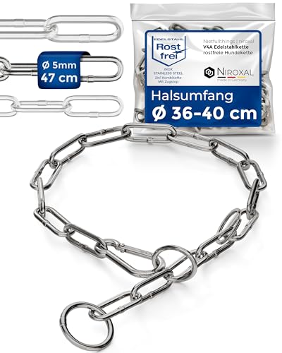 rostfreie Kombikette für Hunde - das ORIGINAL mit Zugstop - Edelstahl Hundekette Kettenhalsband langgliedrig - 5mm dick - Länge 47cm Hundehalskette mit Zugbegrenzung von NietFullThings