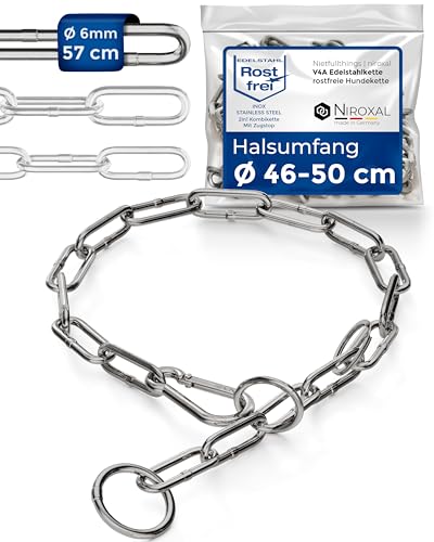 Kombikette für Hunde mit Halsumfang 46-50 cm aus Edelstahl V4A Hundekette mit Zugstop Kettenhalsband langgliedrig 6mm dick und 57 cm Gesamtlänge von NietFullThings