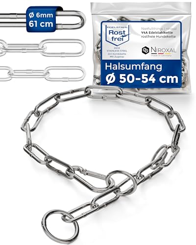 rostfreie Kombikette für Hunde - das ORIGINAL mit Zugstop - Edelstahl Hundekette Kettenhalsband langgliedrig - 6mm dick - Länge 61cm Hundehalskette mit Zugbegrenzung von NietFullThings