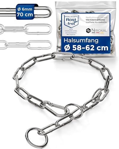 Kombikette für Hunde mit Halsumfang 58-62 cm aus Edelstahl V4A Hundekette mit Zugstop Kettenhalsband langgliedrig 6mm dick und 70 cm Gesamtlänge von NietFullThings