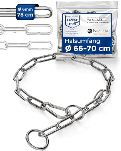 Kombikette für Hunde mit Halsumfang 66-70 cm aus Edelstahl V4A Hundekette mit Zugstop Kettenhalsband langgliedrig 6mm dick und 78 cm Gesamtlänge von NietFullThings