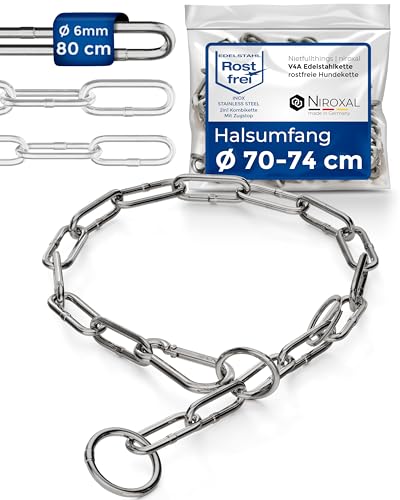 rostfreie Kombikette für Hunde - das ORIGINAL mit Zugstop - Edelstahl Hundekette Kettenhalsband langgliedrig - 6mm dick - Länge 82cm Hundehalskette mit Zugbegrenzung von NietFullThings