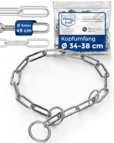 rostfreier Kettenwürger mit Zugstop zum Hundetraining - Hunde Halsband Hundekette aus Edelstahl - langgliedrig 5mm dick - Länge 49cm Hundehalskette mit Zugbegrenzung von NietFullThings