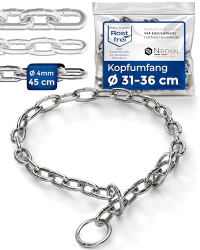 Kettenwürger für Hunde mit Kopfumfang 31-36 cm aus Edelstahl V4A Hundekette mit Zugstop Kettenhalsband kurzgliedrig 4mm dick und 45 cm Gesamtlänge von NietFullThings