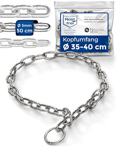 Kettenwürger für Hunde mit Kopfumfang 35-40 cm aus Edelstahl V4A Hundekette mit Zugstop Kettenhalsband kurzgliedrig 5mm dick und 50 cm Gesamtlänge von NietFullThings