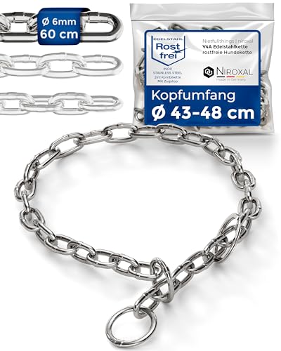 Kettenwürger für Hunde mit Kopfumfang 43-48 cm aus Edelstahl V4A Hundekette mit Zugstop Kettenhalsband kurzgliedrig 6mm dick und 60 cm Gesamtlänge von NietFullThings