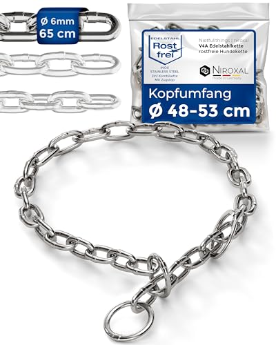 Kettenwürger für Hunde mit Kopfumfang 48-53 cm aus Edelstahl V4A Hundekette mit Zugstop Kettenhalsband kurzgliedrig 6mm dick und 65 cm Gesamtlänge von NietFullThings