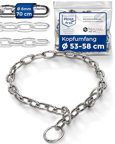 Kettenwürger für Hunde mit Kopfumfang 53-58 cm aus Edelstahl V4A Hundekette mit Zugstop Kettenhalsband kurzgliedrig 6mm dick und 70 cm Gesamtlänge von NietFullThings