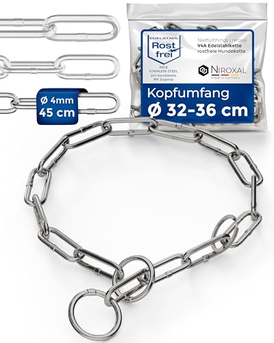 Kettenwürger für Hunde mit Kopfumfang 32-36 cm aus Edelstahl V4A Hundekette mit Zugstop Kettenhalsband langgliedrig 4mm dick und 45 cm Gesamtlänge von NietFullThings